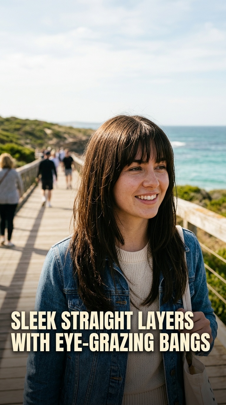 Sleek Straight Layers with Eye-Grazing Bangs