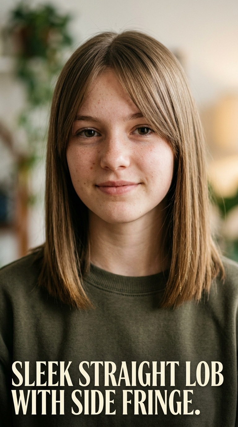 Sleek Straight Lob with Side Fringe