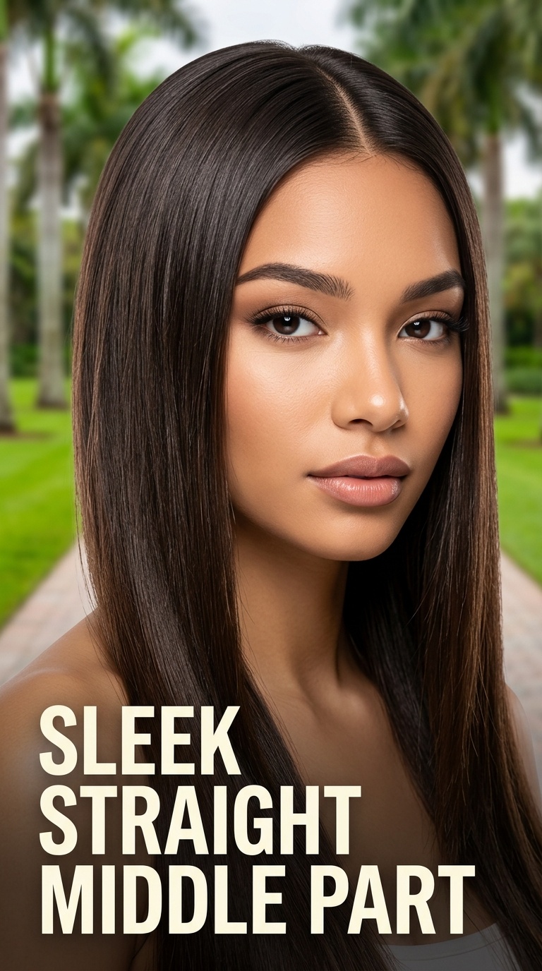 Sleek Straight Middle Part