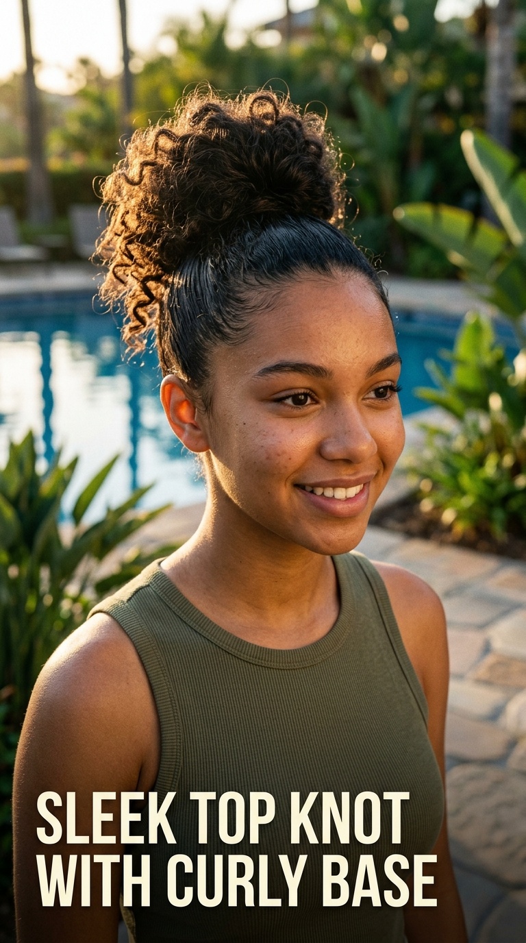 Sleek Top Knot with Curly Base