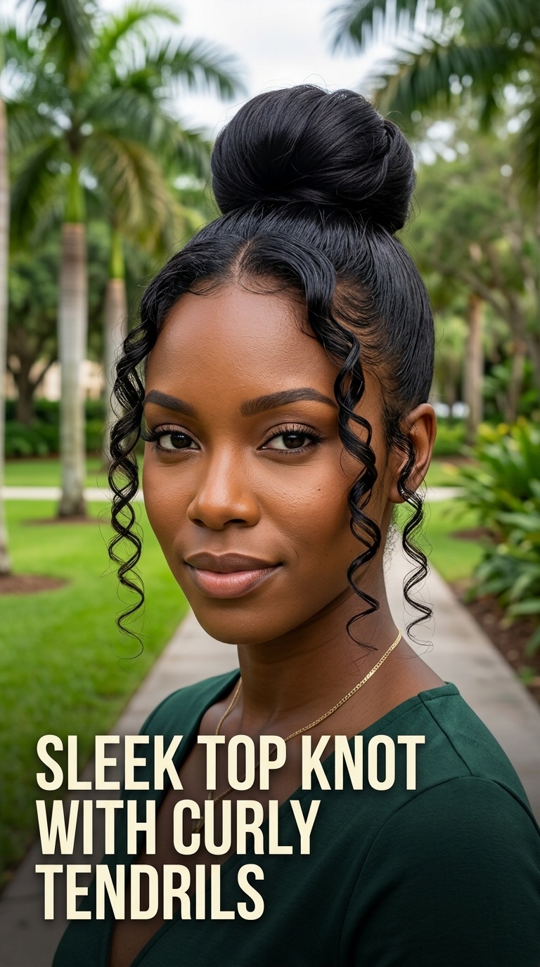 Sleek Top Knot with Curly Tendrils