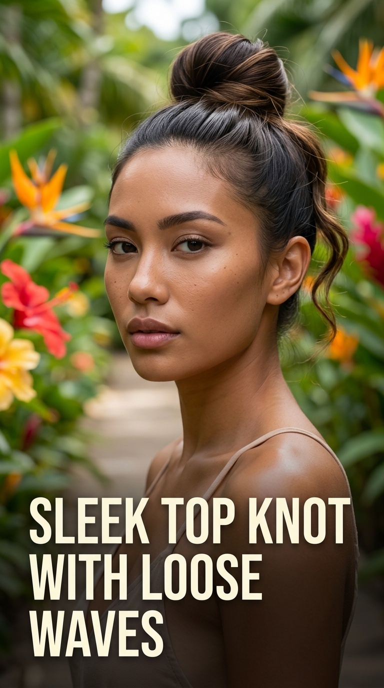 Sleek Top Knot with Loose Waves