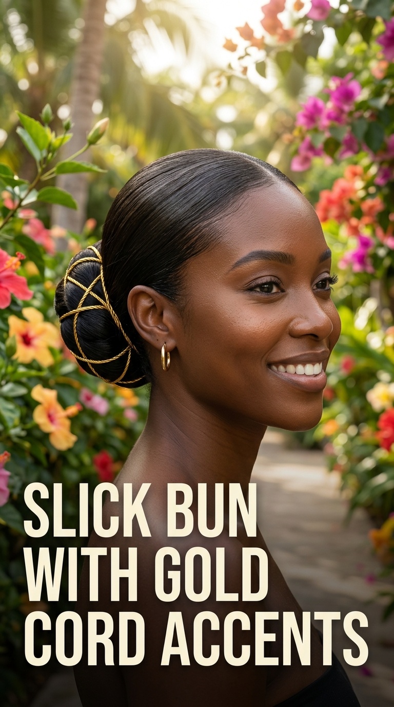 Slick Bun with Gold Cord Accents