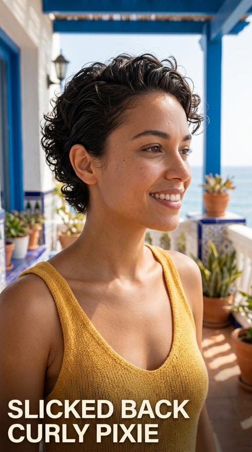 Slicked Back Curly Pixie