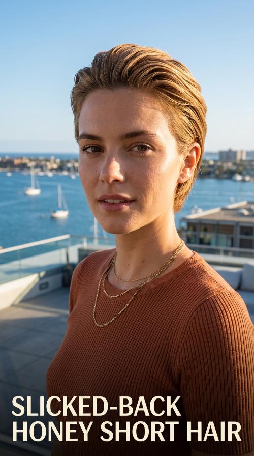 Slicked-Back Honey Short Hair