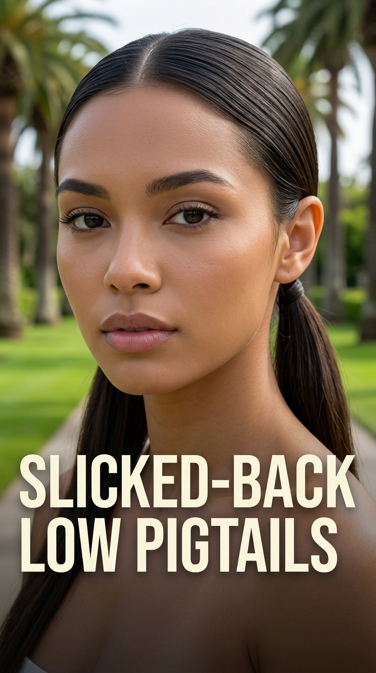 Slicked-Back Low Pigtails
