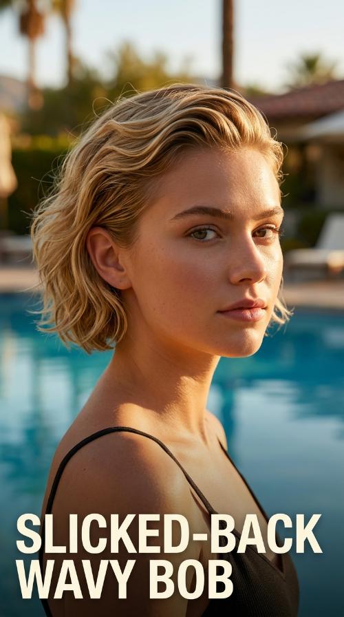 Slicked-Back Wavy Bob