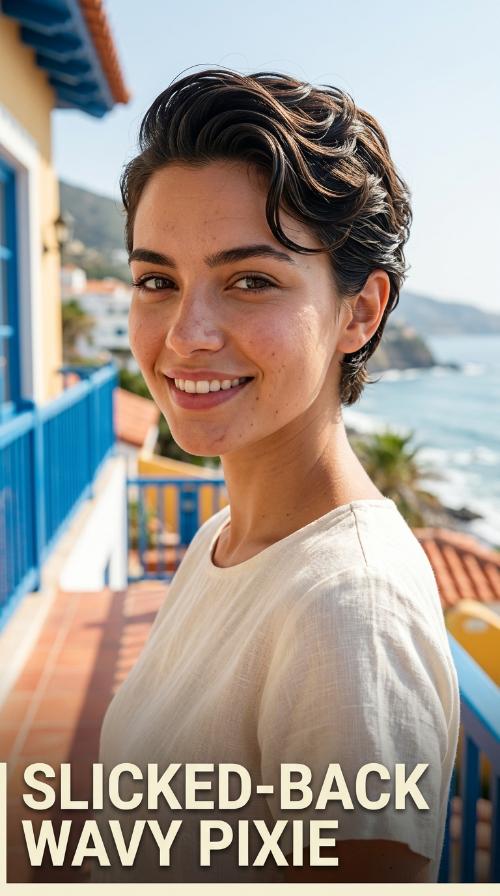 Slicked-Back Wavy Pixie