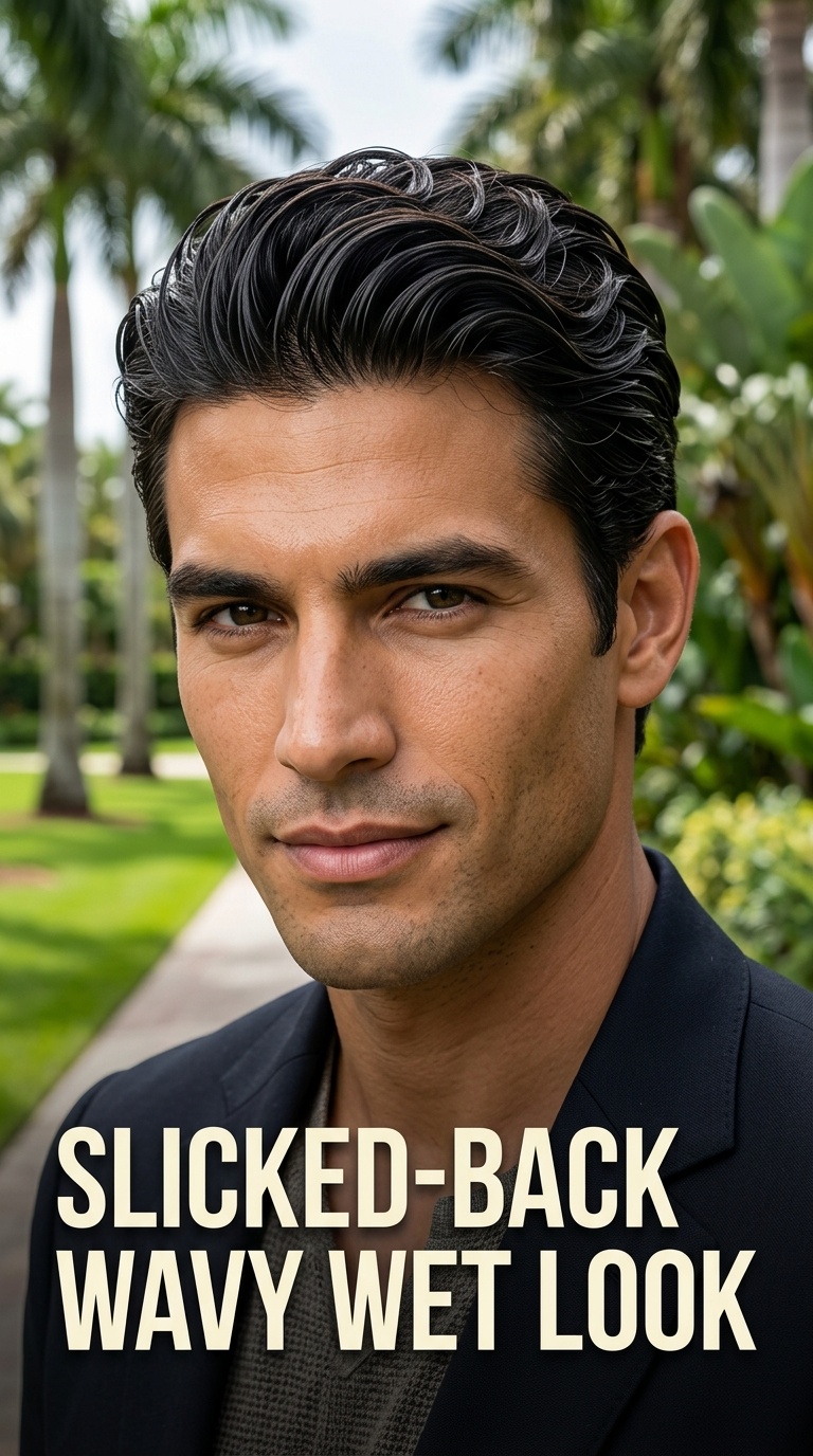 Slicked-Back Wavy Wet Look