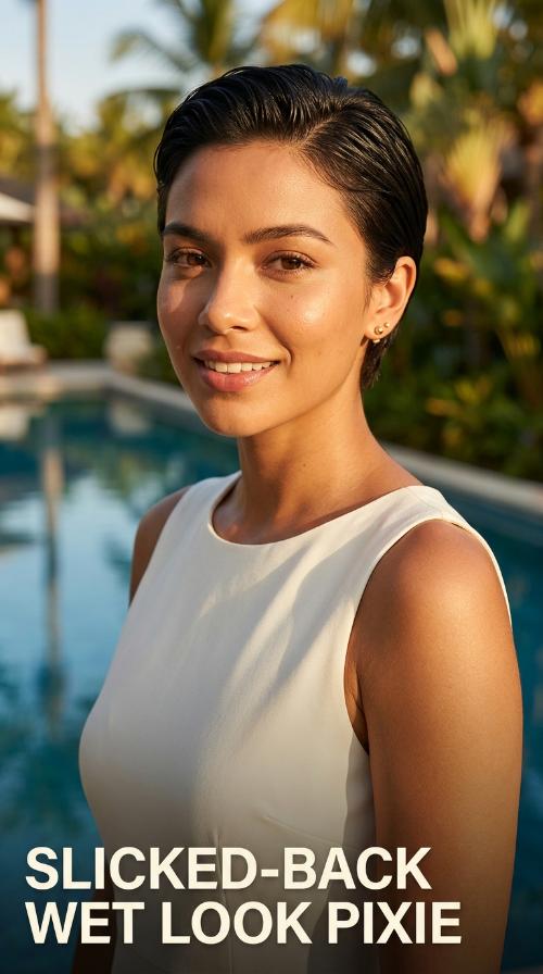 Slicked-Back Wet Look Pixie