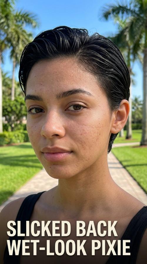 Slicked Back Wet-Look Pixie