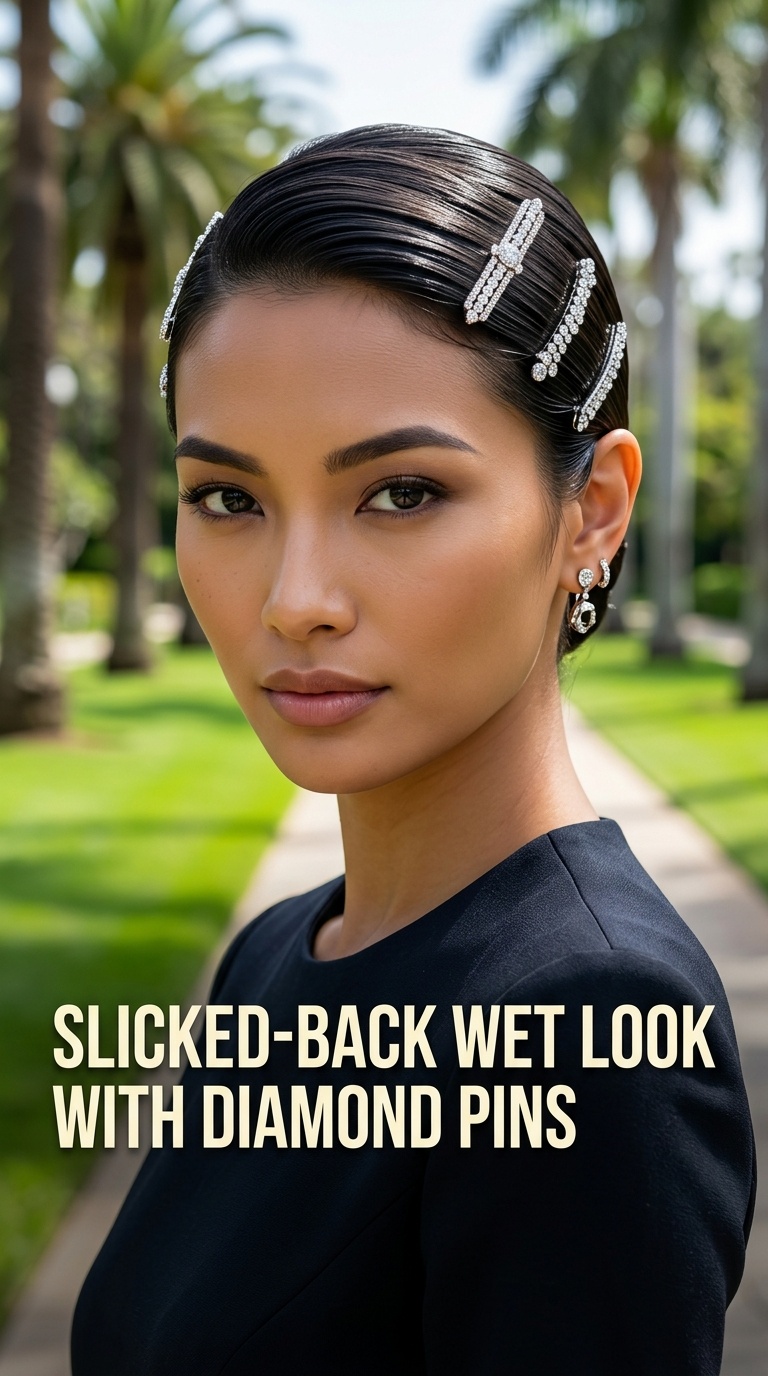 Slicked-Back Wet Look with Diamond Pins