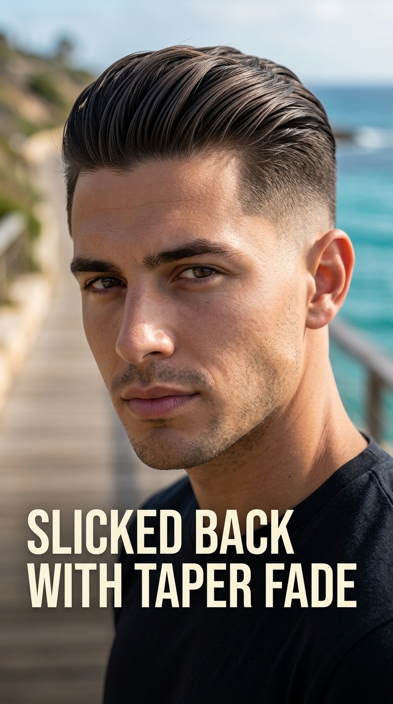 Slicked Back with Taper Fade