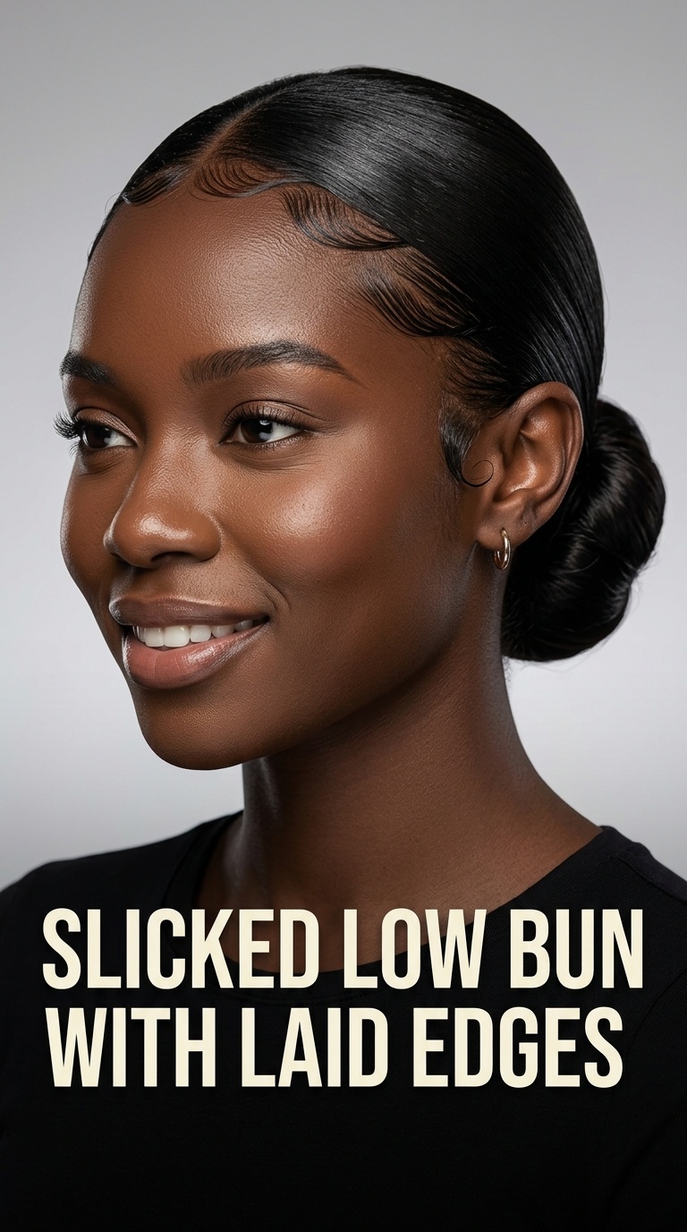 Slicked Low Bun with Laid Edges
