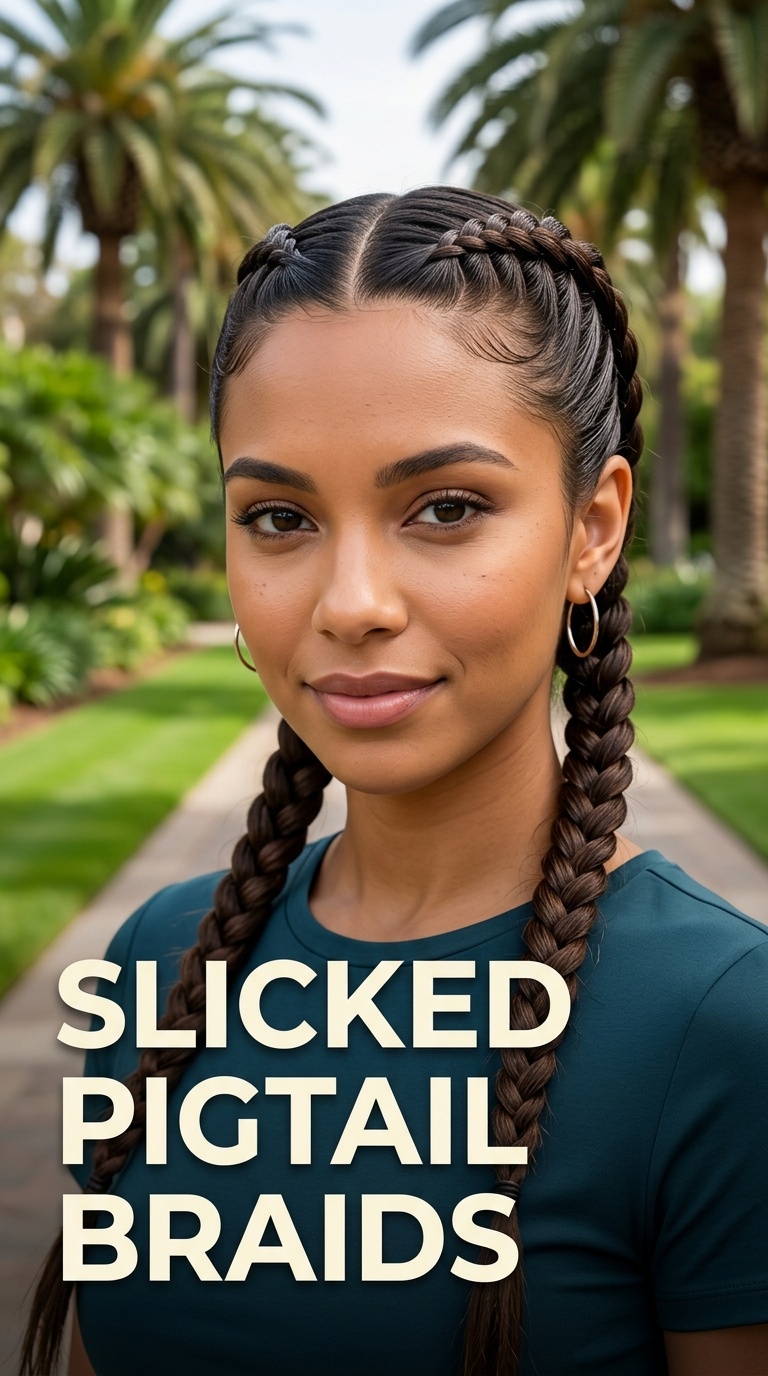 Slicked Pigtail Braids
