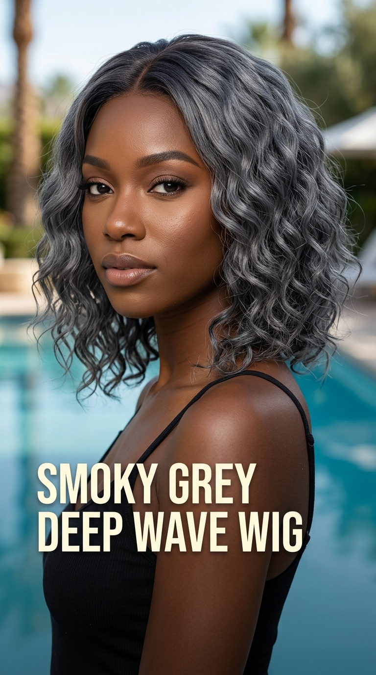 Smoky Grey Deep Wave Wig