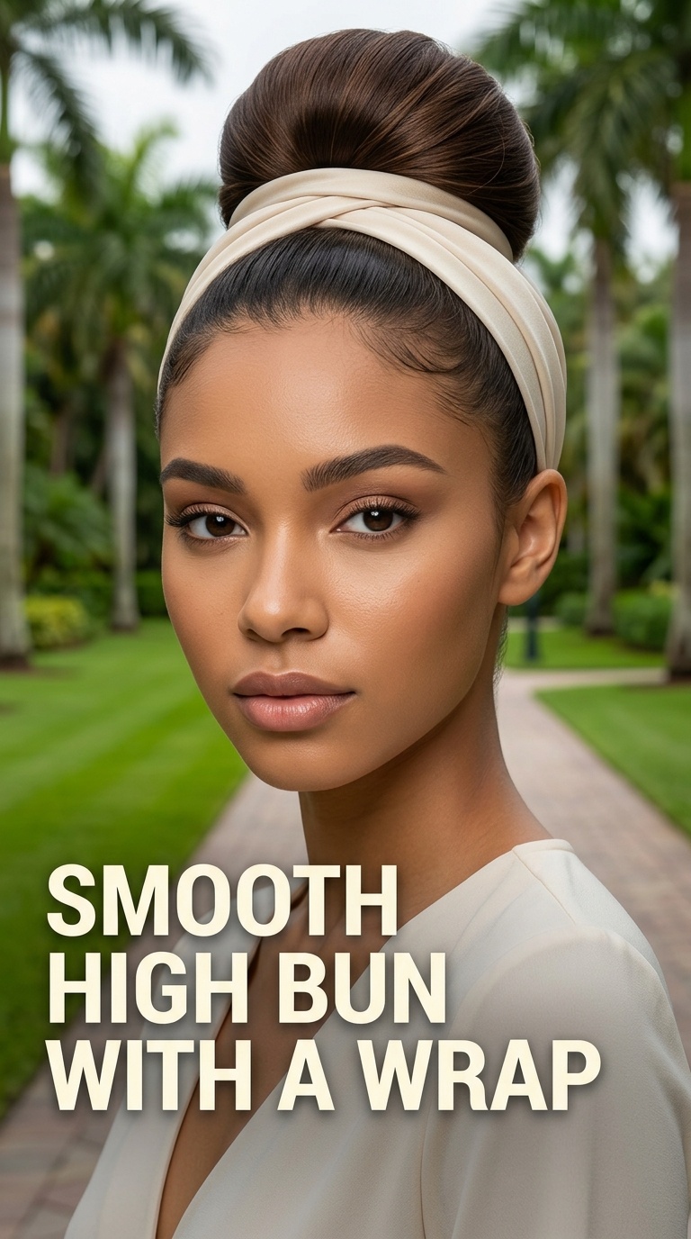 Smooth High Bun with a Wrap