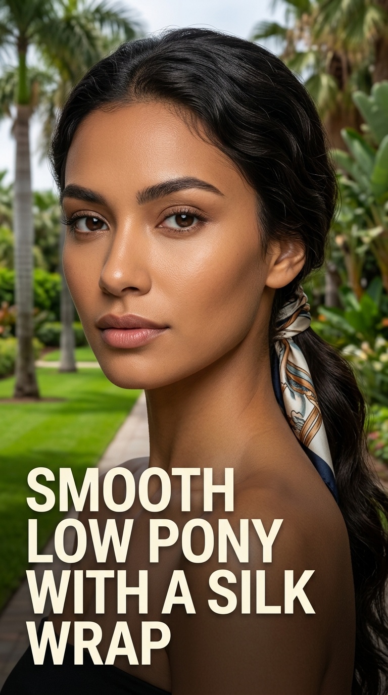 Smooth Low Pony with a Silk Wrap