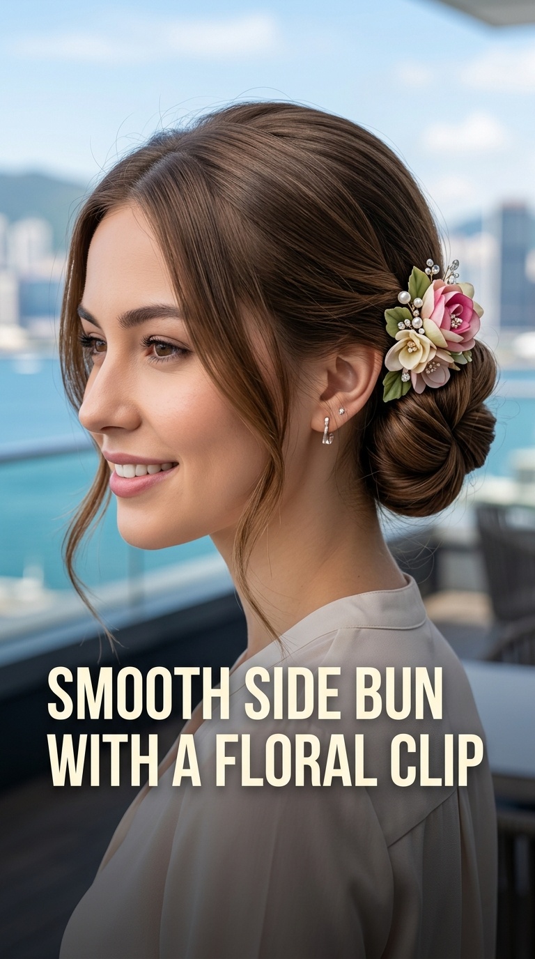Smooth Side Bun with a Floral Clip