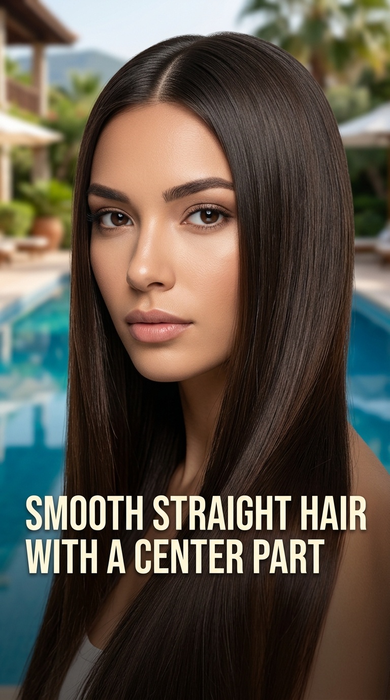Smooth Straight Hair with a Center Part