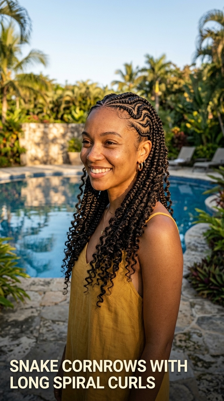 Snake Cornrows with Long Spiral Curls
