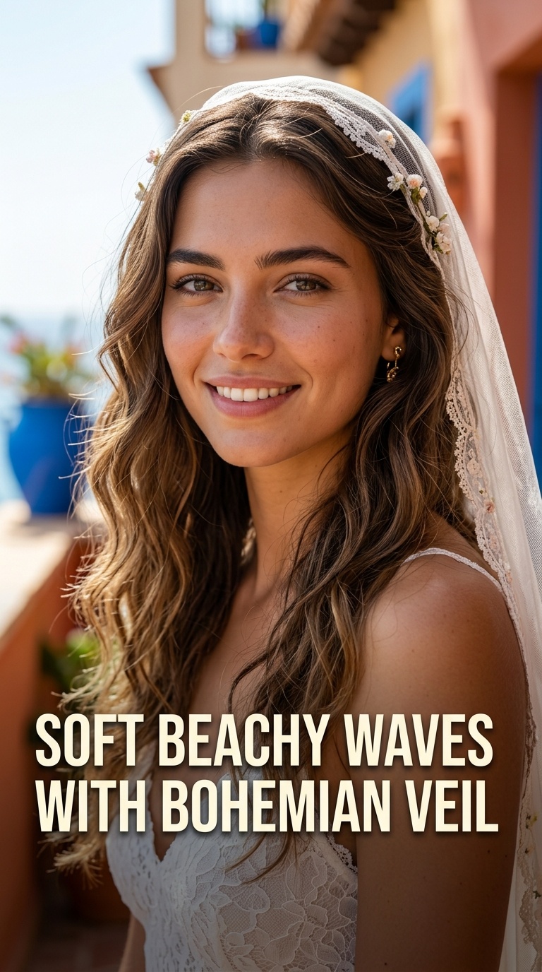 Soft Beachy Waves with Bohemian Veil