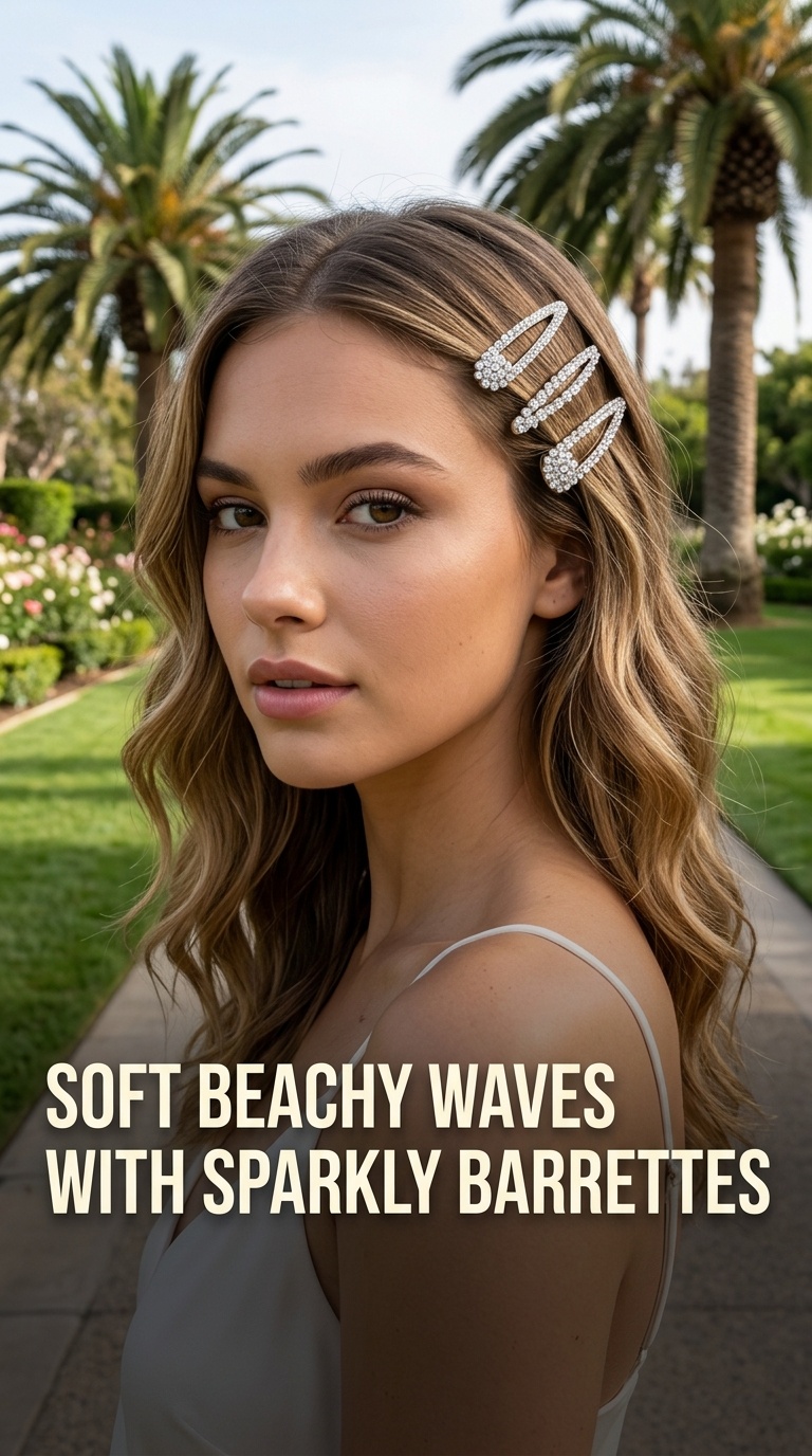 Soft Beachy Waves with Sparkly Barrettes