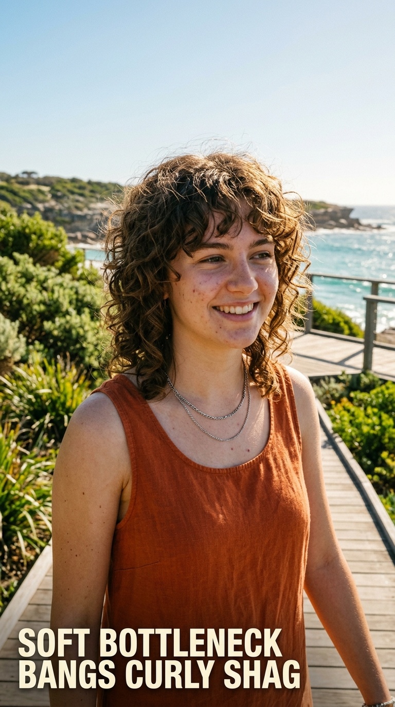 Soft Bottleneck Bangs Curly Shag