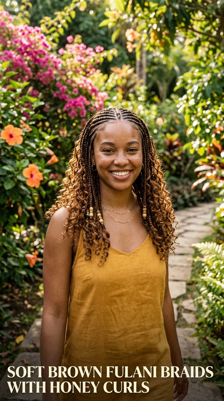 Soft Brown Fulani Braids with Honey Curls