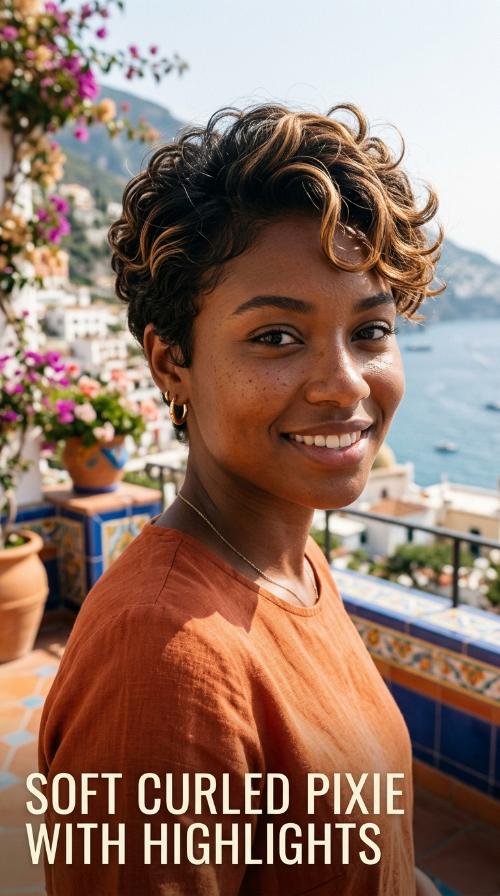 Soft Curled Pixie with Highlights