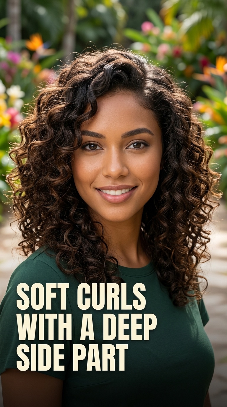 Soft Curls with a Deep Side Part