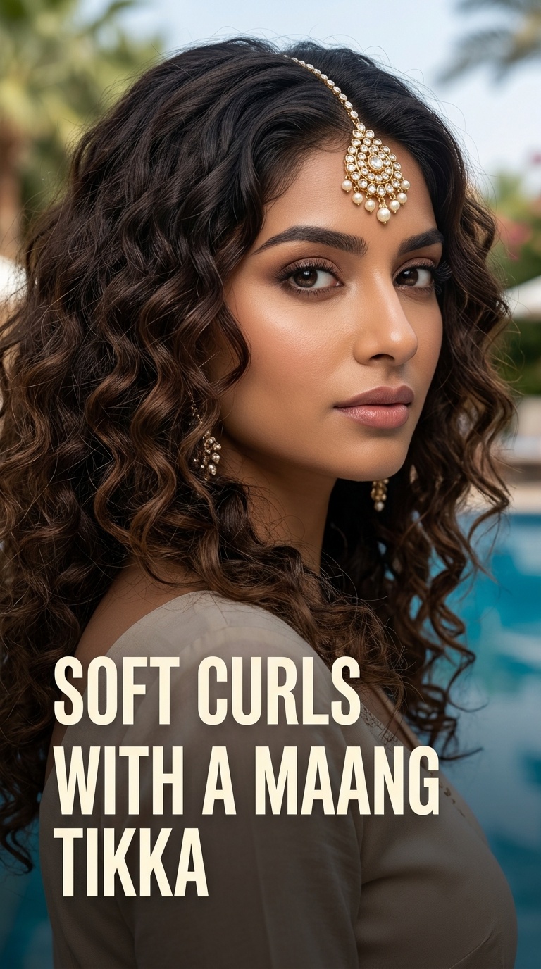 Soft Curls with a Maang Tikka