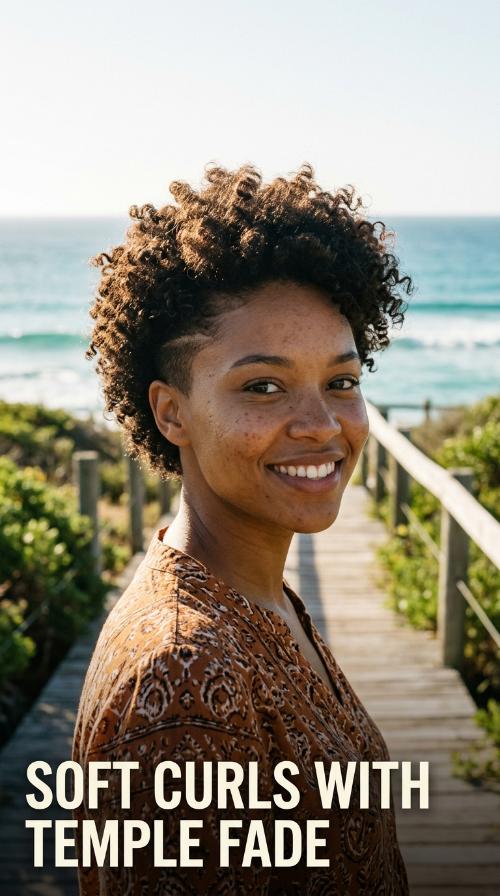 Soft Curls with Temple Fade