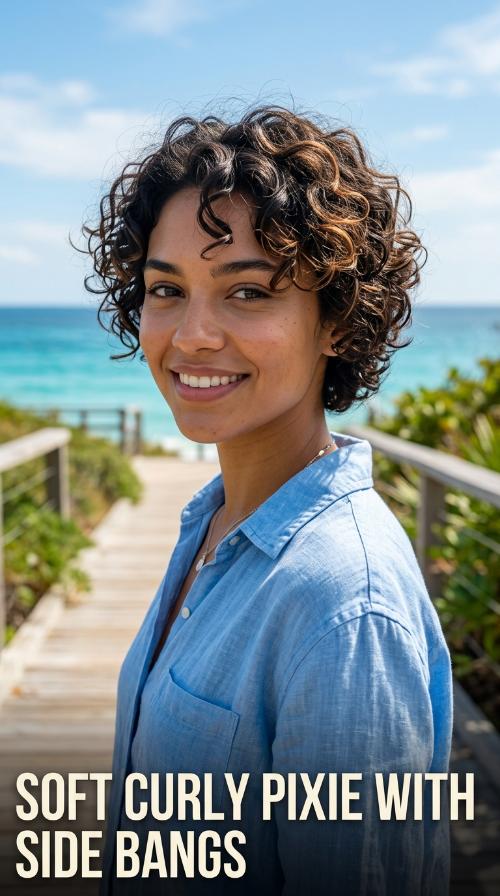 Soft Curly Pixie with Side Bangs