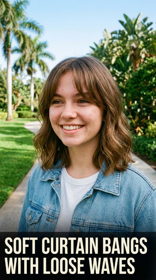 Soft Curtain Bangs with Loose Waves