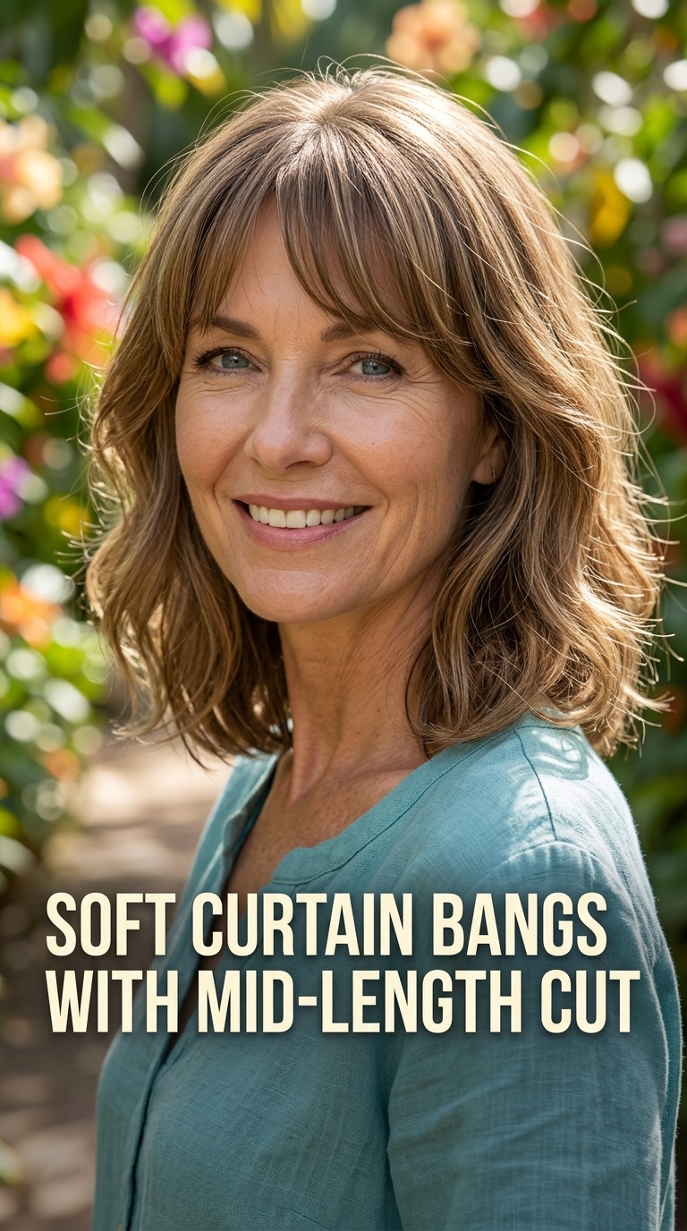 Soft Curtain Bangs with Mid-Length Cut