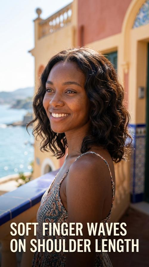 Soft Finger Waves on Shoulder Length