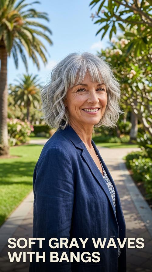 Soft Gray Waves with Bangs