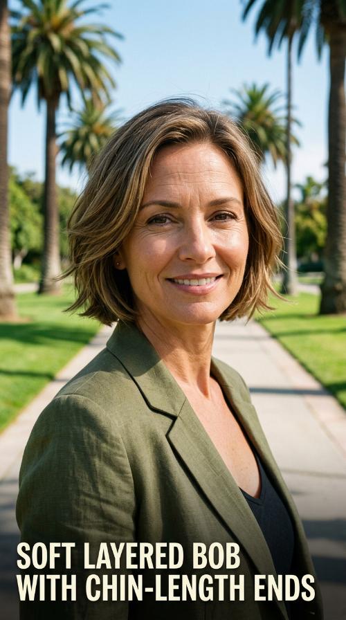 Soft Layered Bob with Chin-Length Ends