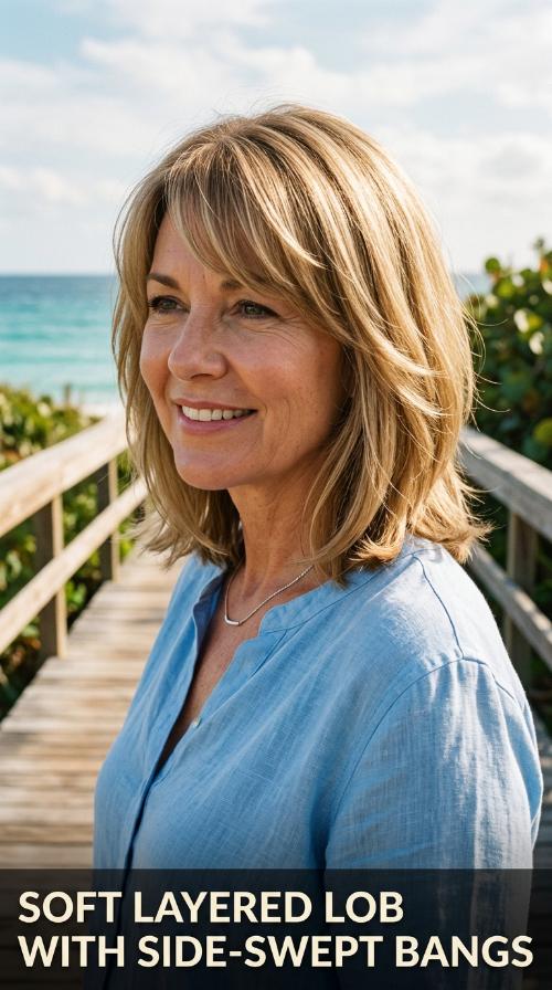 Soft Layered Lob with Side-Swept Bangs