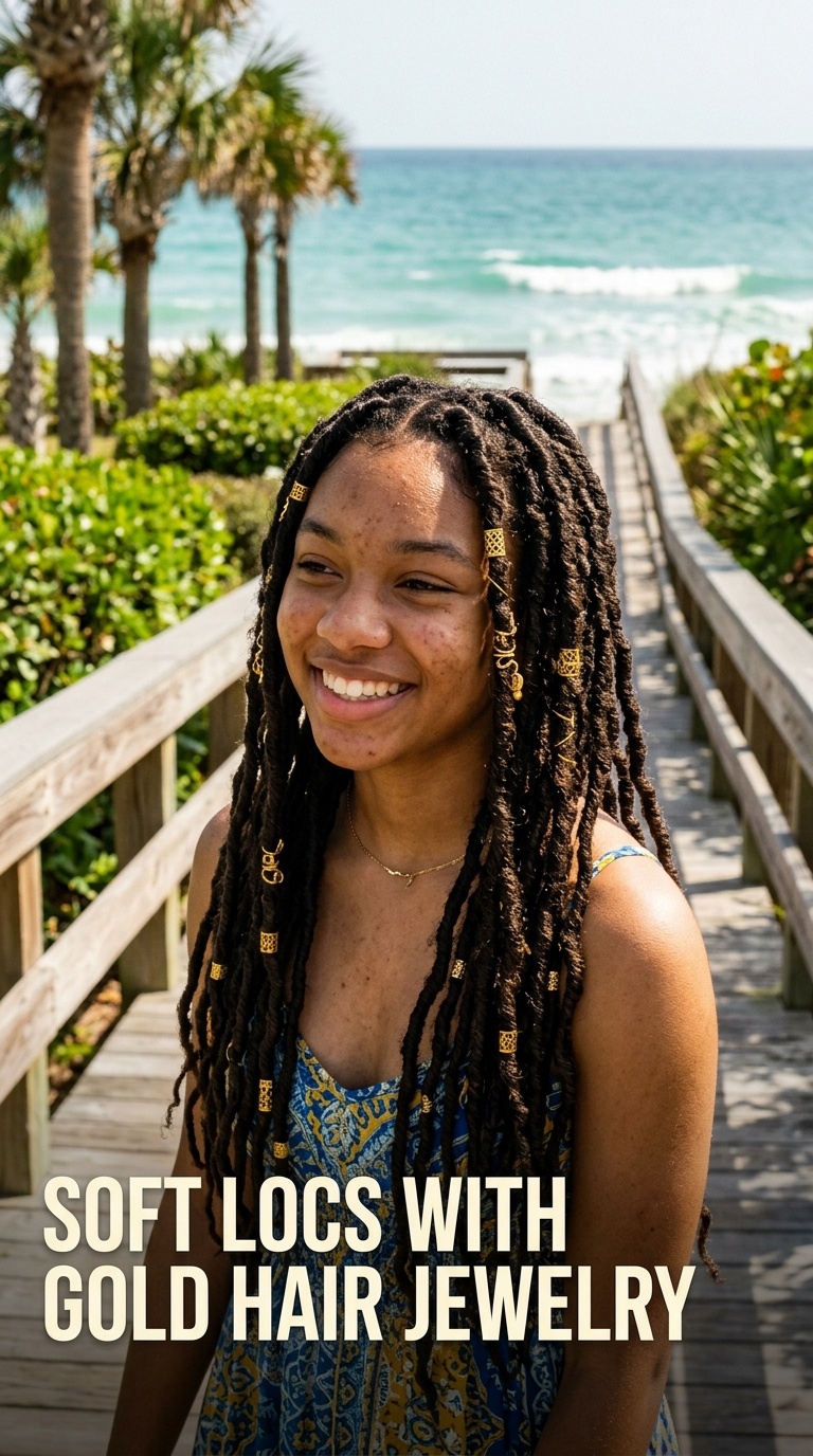 Soft Locs with Gold Hair Jewelry