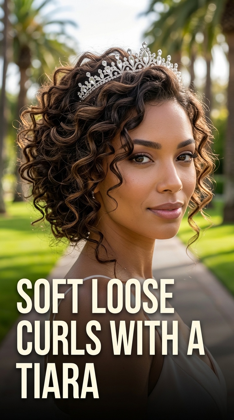 Soft Loose Curls with a Tiara