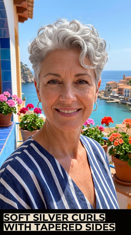 Soft Silver Curls with Tapered Sides