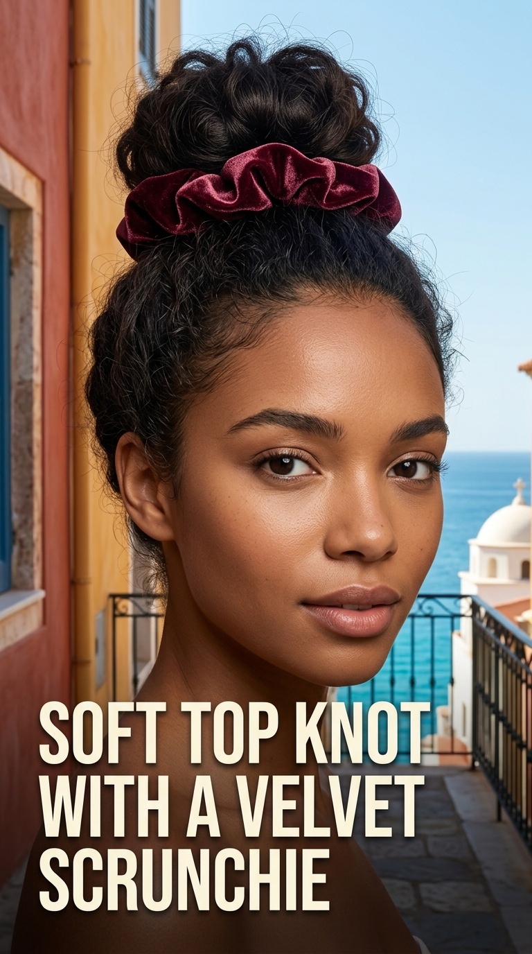 Soft Top Knot with a Velvet Scrunchie