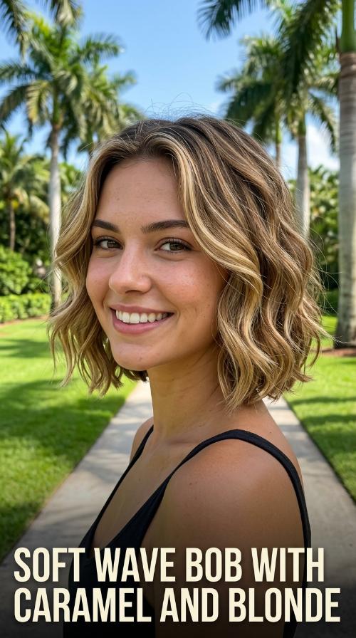 Soft Wave Bob with Caramel and Blonde