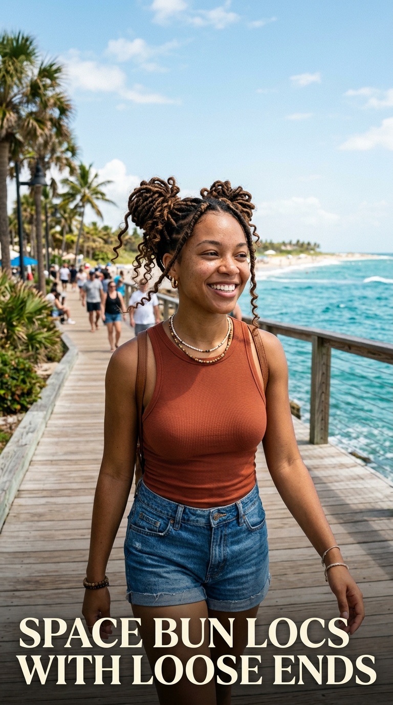 Space Bun Locs with Loose Ends