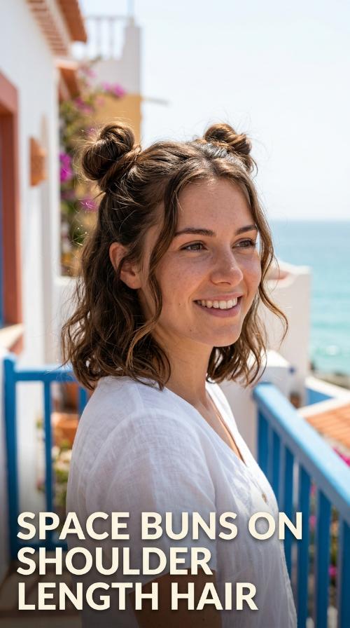 Space Buns on Shoulder Length Hair