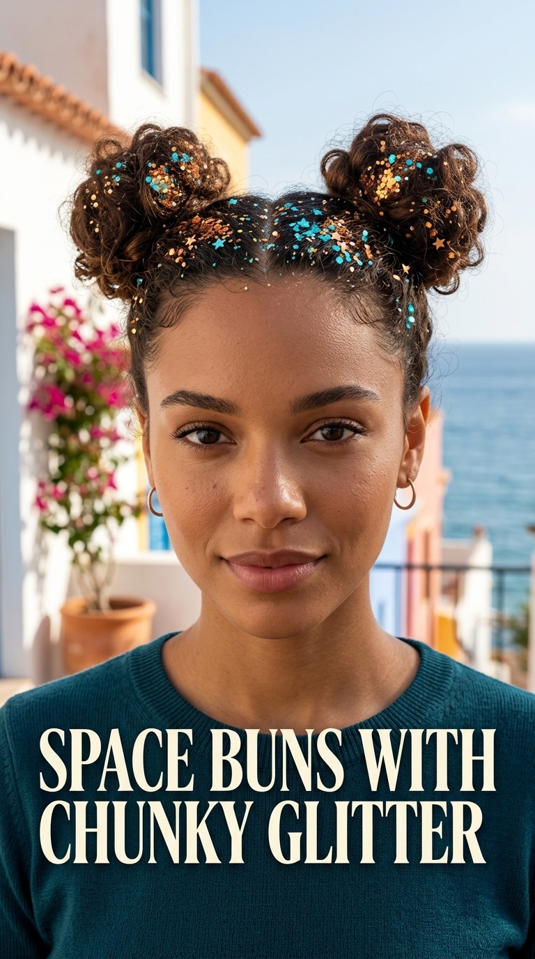 Space Buns with Chunky Glitter