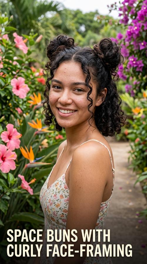 Space Buns with Curly Face-Framing
