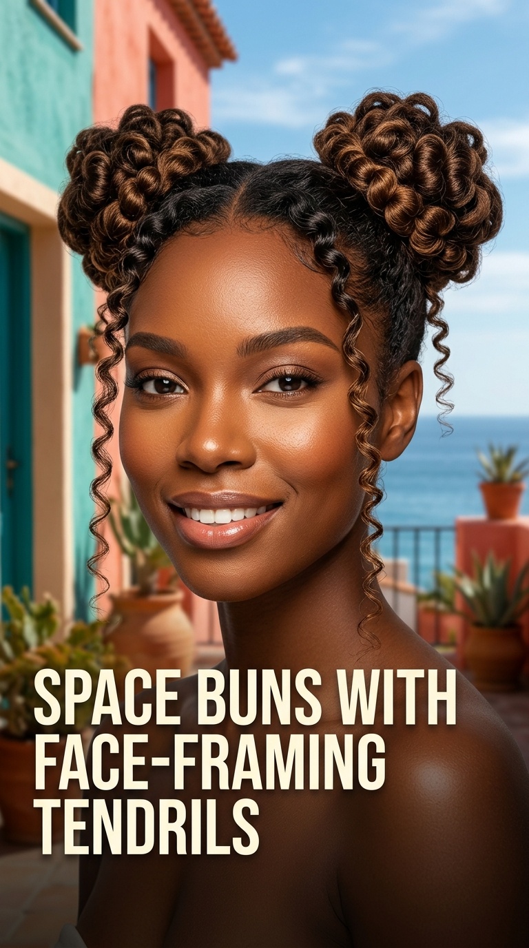 Space Buns with Face-Framing Tendrils
